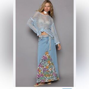 POL Light Blue Floral Maxi Skirt